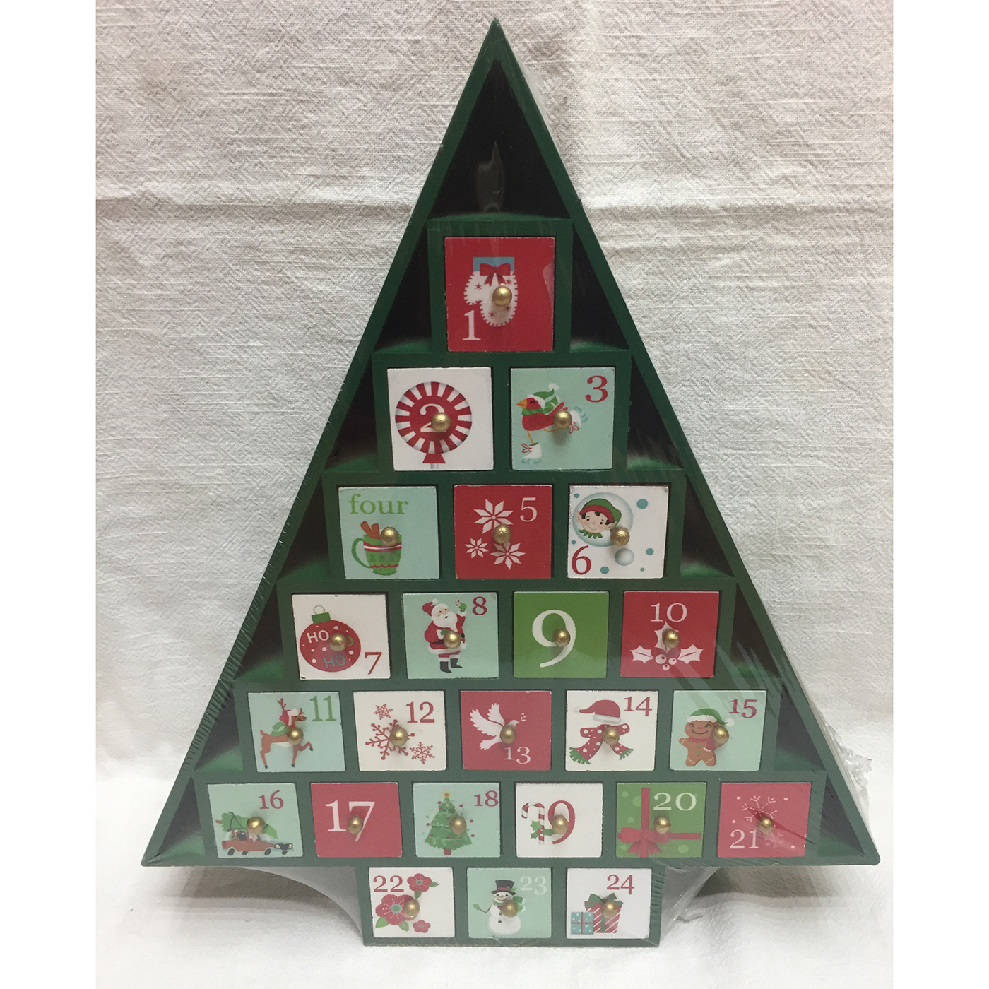 Wooden Christmas Advent Countdown Calendar Storage Drawer