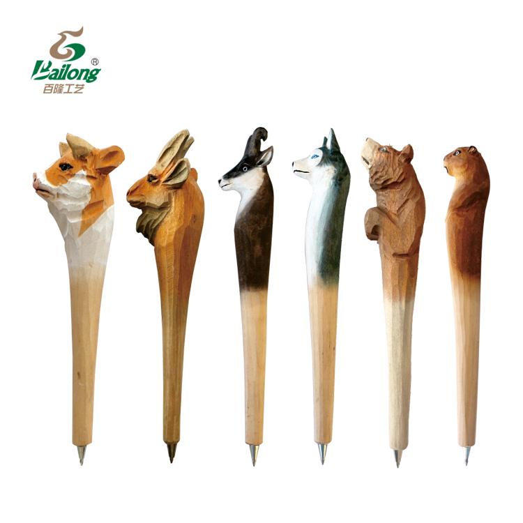 Hand-carved Wooden Painted Animal Ballpoint Pen