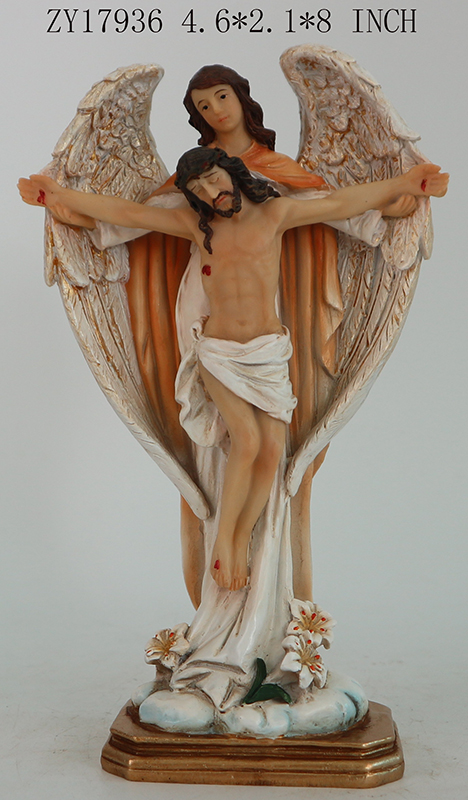 Jesus with Angel 8 Inch Resin Statue