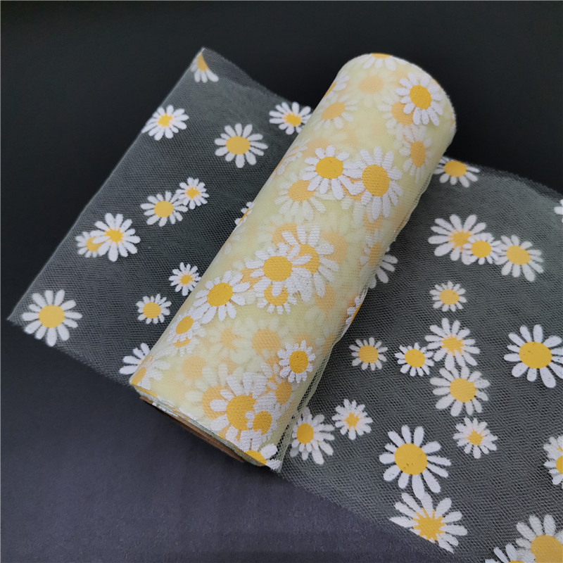 6 Inch Foil Tulle Rolls with Daisy Print
