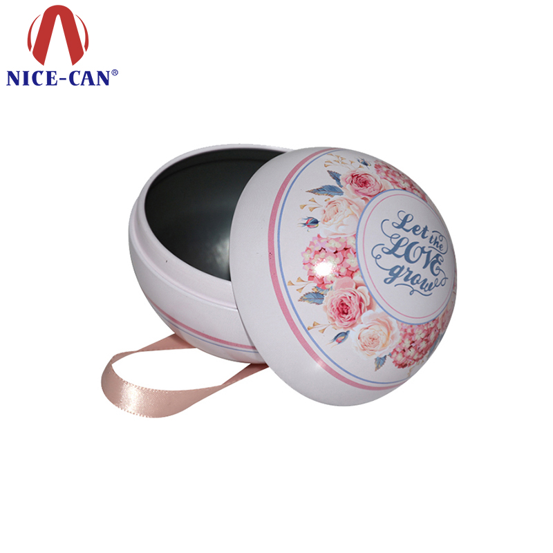 Customized Ball Shape Tin Box Gift with Ribbon