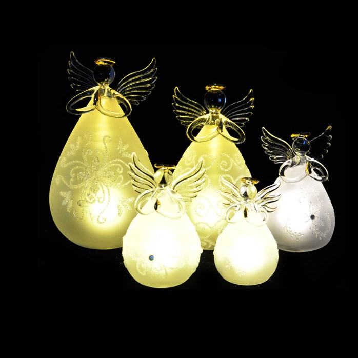 Handmade Frosted Glass Angel LED Light Christmas Ornament