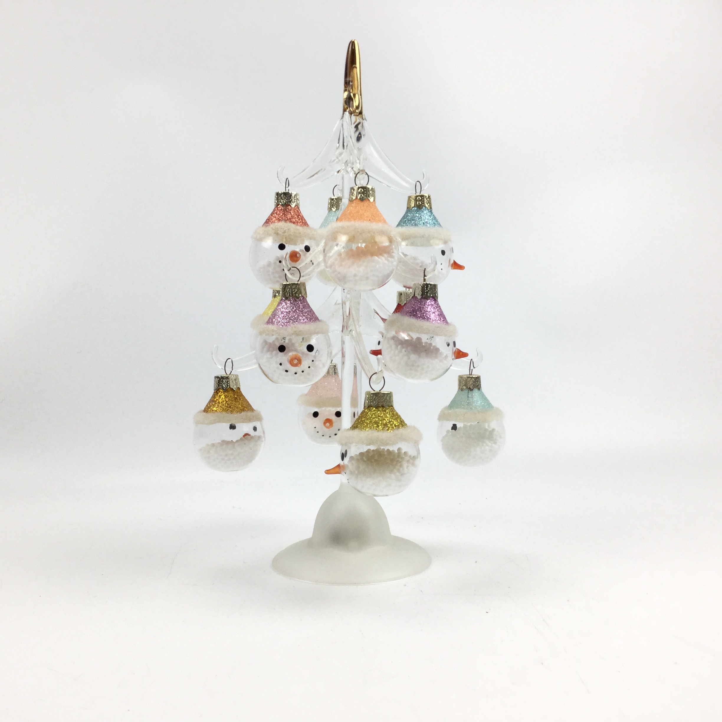 LED Glass Christmas Tree with Snowman & Santa Ornaments