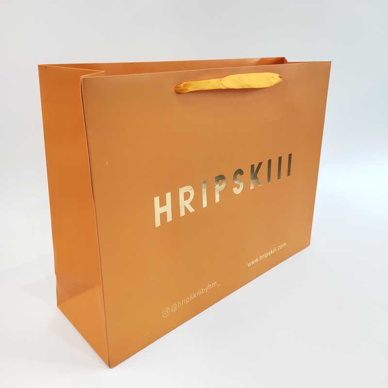 Luxury Orange Paper Shopping Gift Bag with Gold Logo