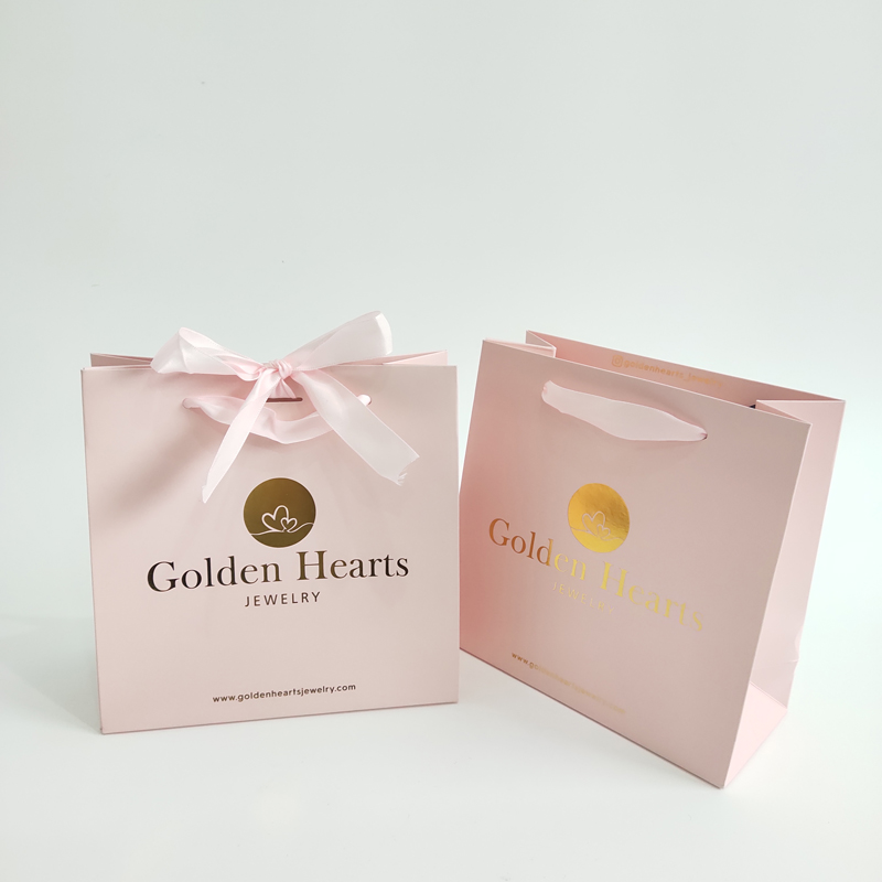 Custom Pink Cosmetic Gift Paper Bag with Gold Logo