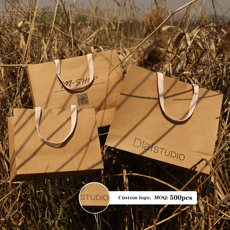 Custom Print Logo Kraft Paper Shopping Bag with Handle