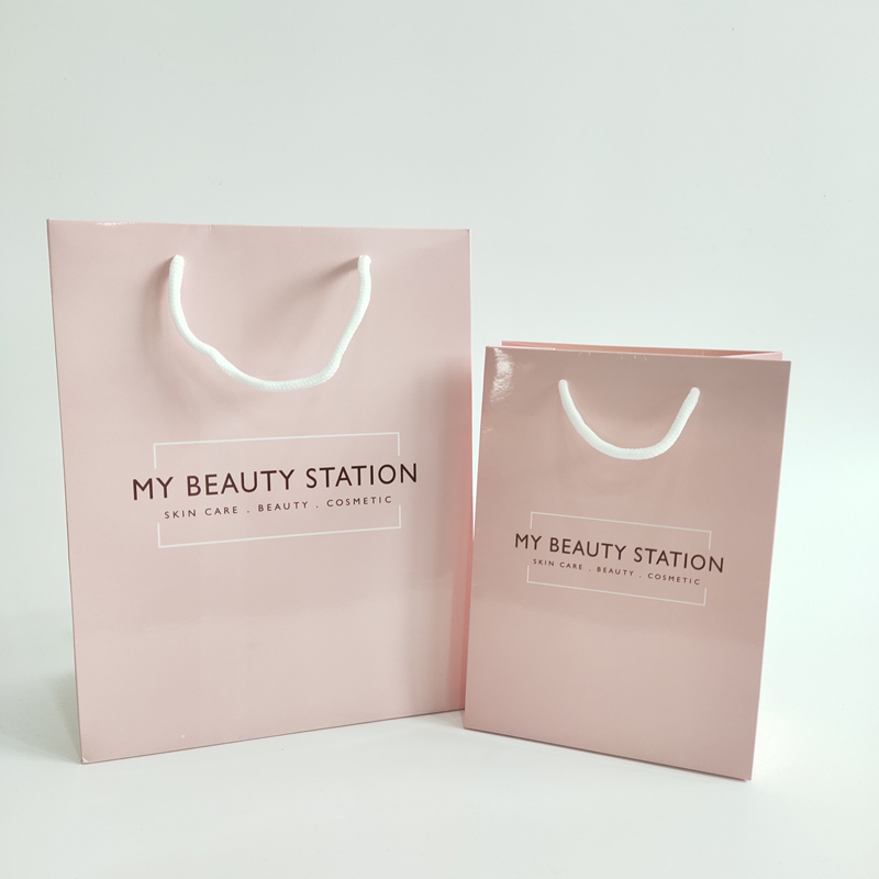 Custom Logo Pink Shopping Paper Bags with Rope Handle