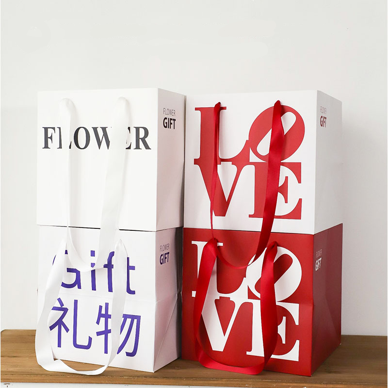 Logo Printed Flower Food Packaging Paper Bag with Handle