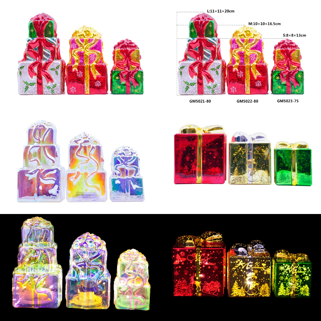 LED Glass Gift Box Ornament Holiday Decoration