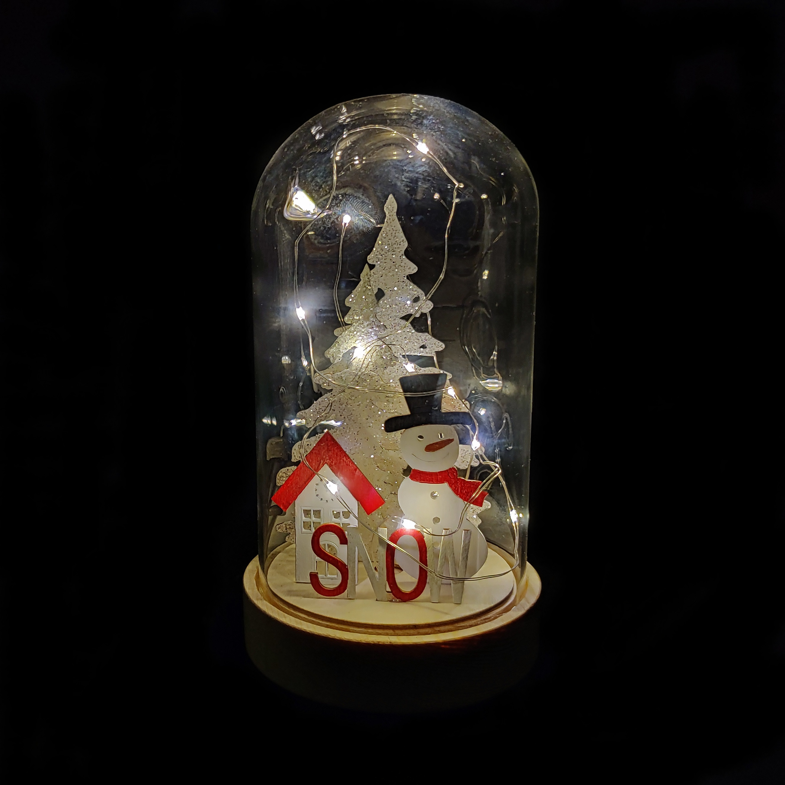 Christmas Glass Dome LED Decor with Wooden Scene