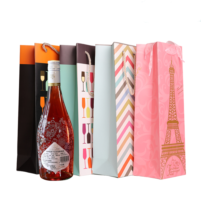 Custom Logo Printed Champagne Wine Paper Bag with Handle