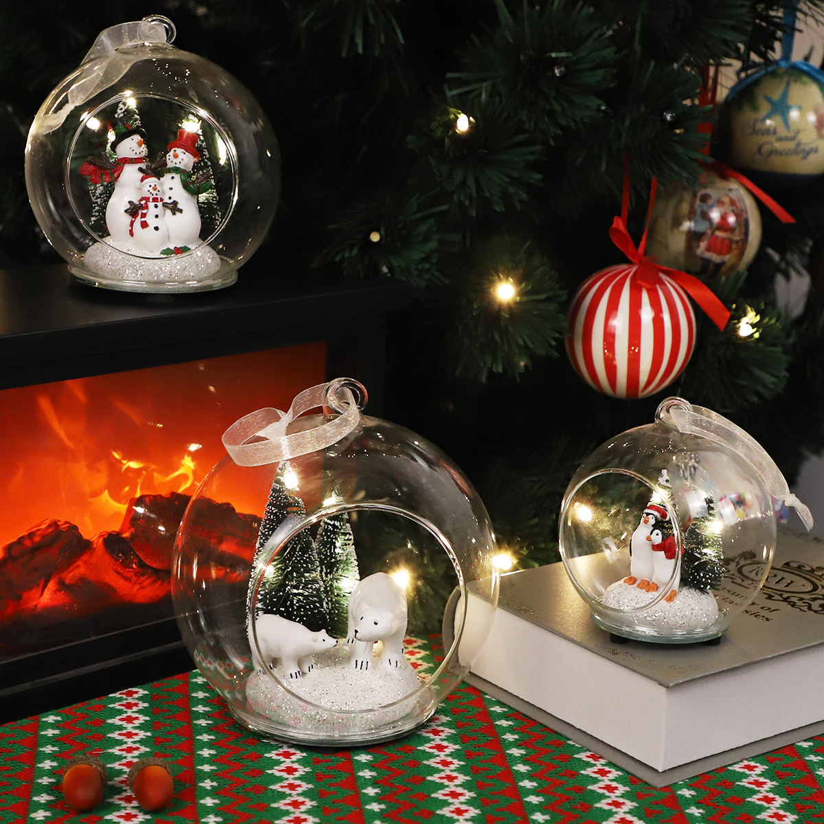 Open-Front Christmas Glass Ball with Resin Figures