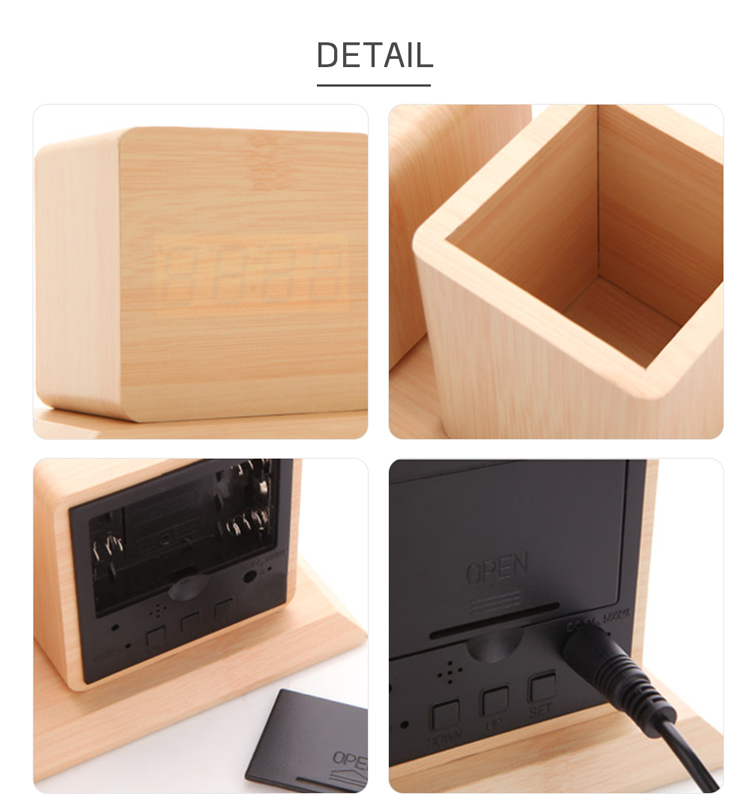 Multifunctional Smart Wooden LED Pen Holder Clock