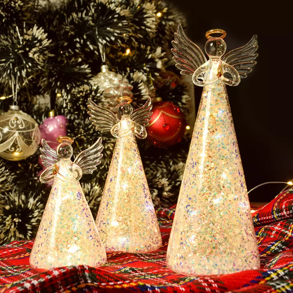 Glitter Glass Angel LED Light Christmas Ornament