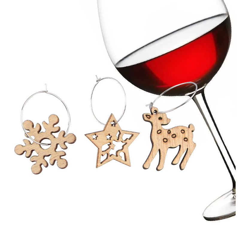 Wooden Christmas Wine Charms