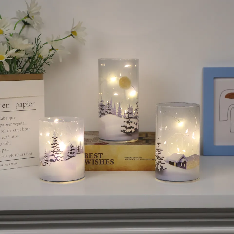 Christmas Glass Cylinder LED String Light Table Decor