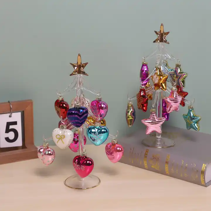 LED Borosilicate Glass Christmas Tree with Ornaments