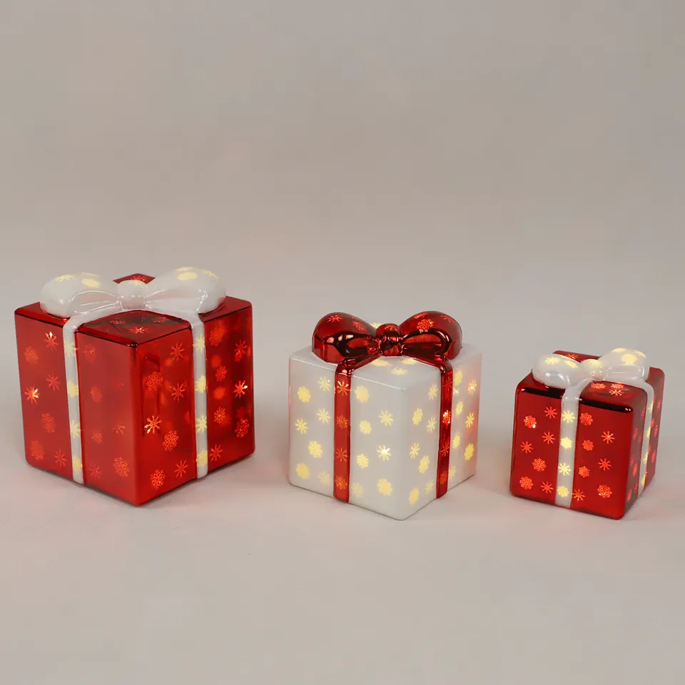 LED Glass Gift Box Christmas Party Decor