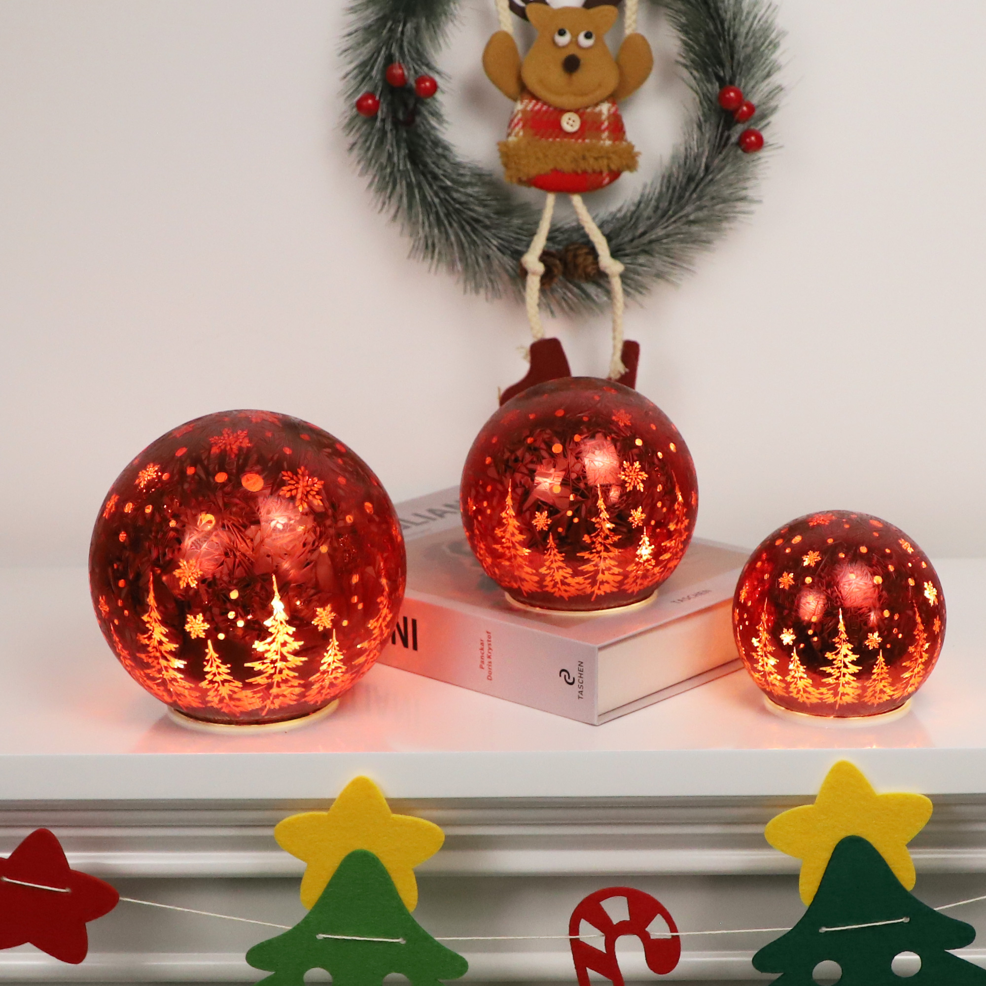 3D Red LED Christmas Ball Ornament