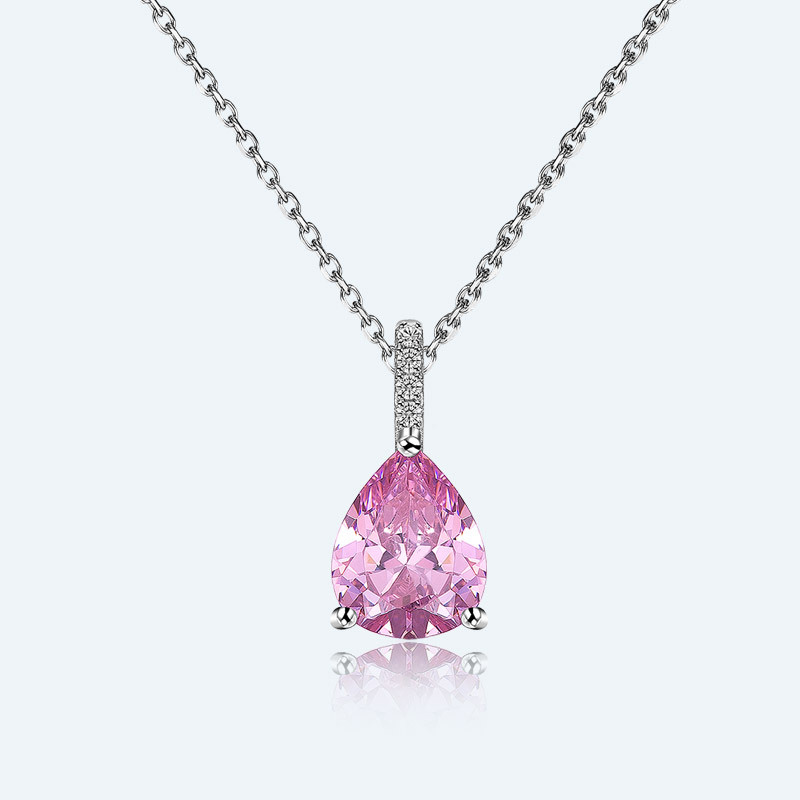 Pink Diamond Sterling Silver Crystal Pendant Necklace