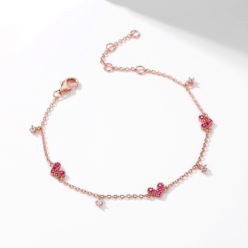 925 Silver Heart-Shaped Bracelet with Zircon