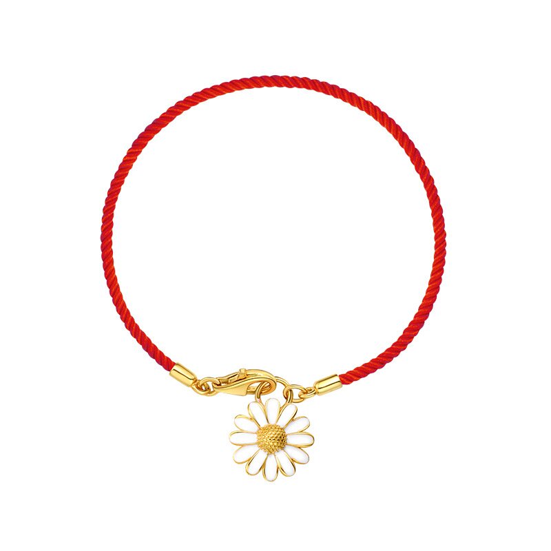 S925 Sterling Silver Red Rope Daisy Bracelet