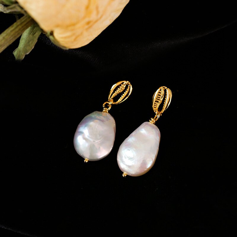 S925 Sterling Silver Irregular Natural Baroque Pearl Earrings