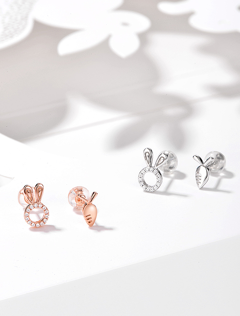 S925 Sterling Silver Rabbit Zircon Korean Stud Earrings
