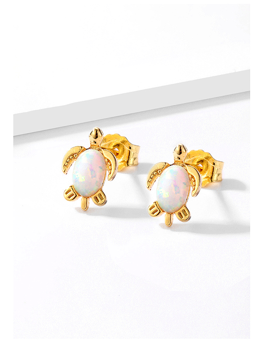 S925 Sterling Silver Magic Opal Turtle Earrings