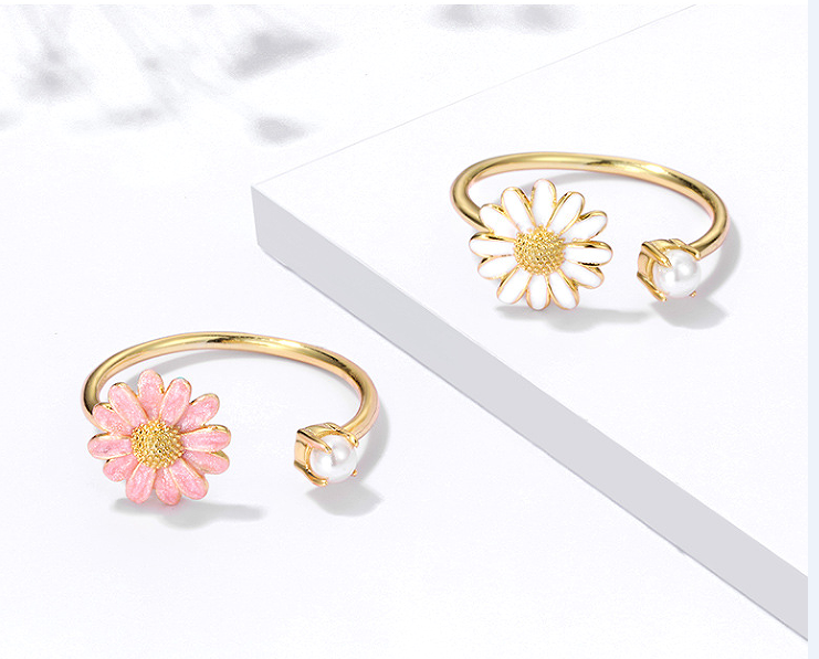 925 Sterling Silver Daisy Pearl Ring