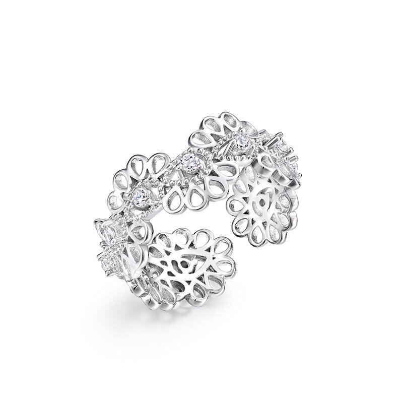S925 Silver Plated 18K Gold Lace Open Ring for Women