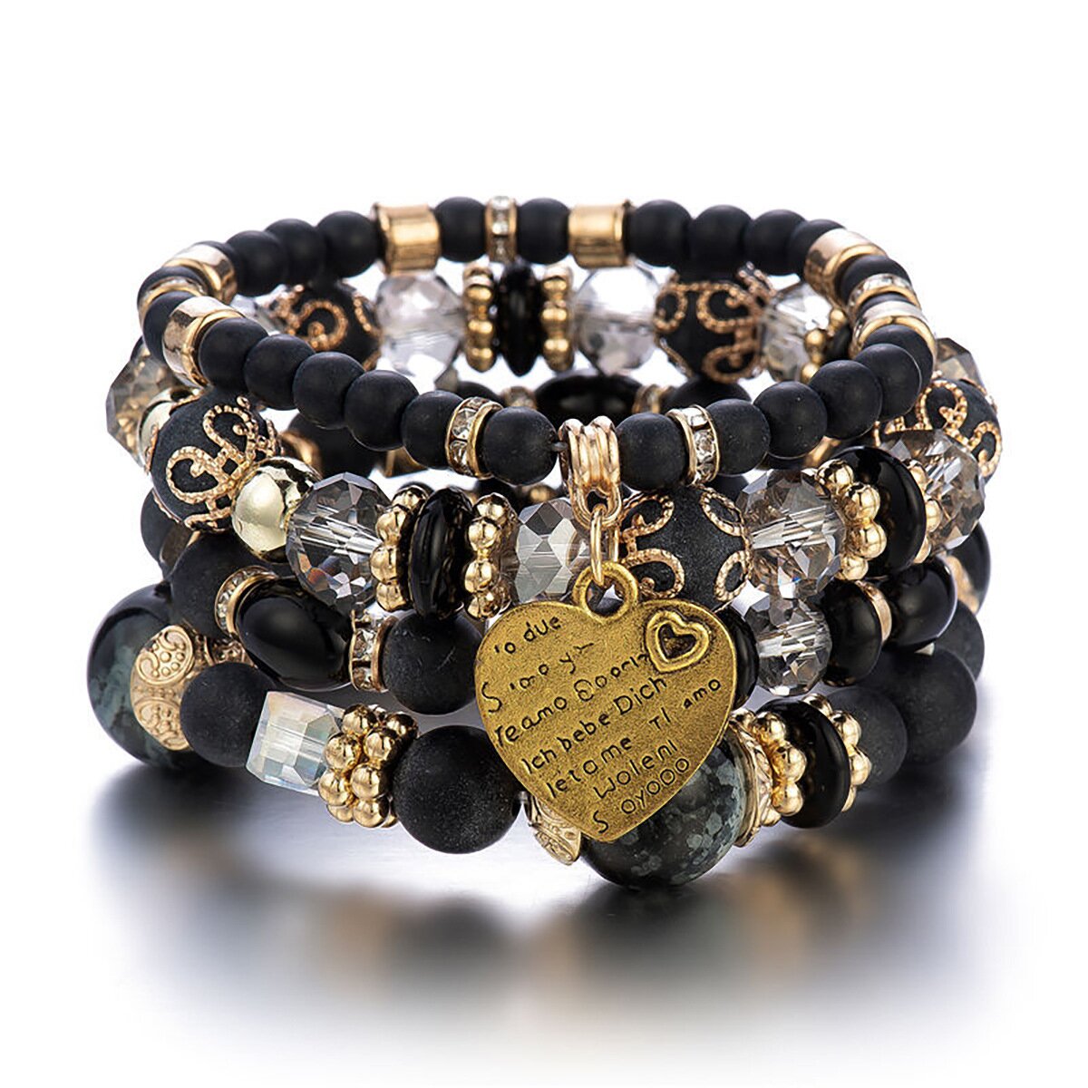 Multi-layer Crystal Heart Beaded Bracelet