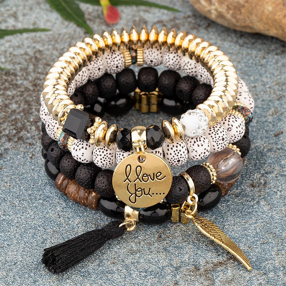 Multi-layer Gold Film Pendant Beaded Bracelet