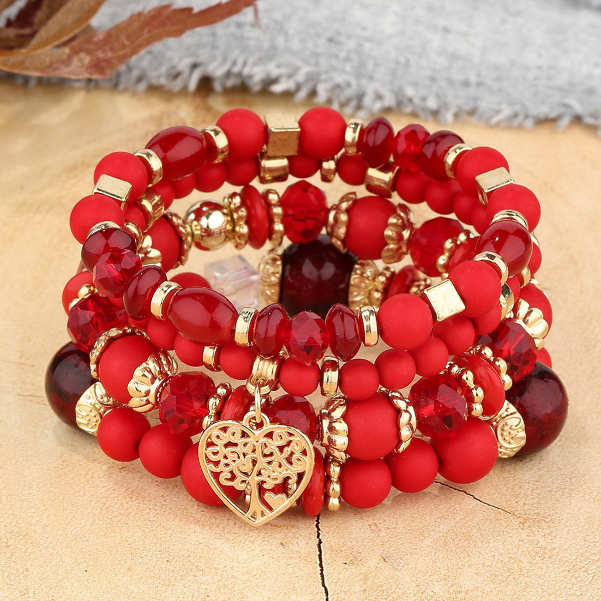 Colorful Beaded Multi-Layer Elastic Bracelet with Tassel