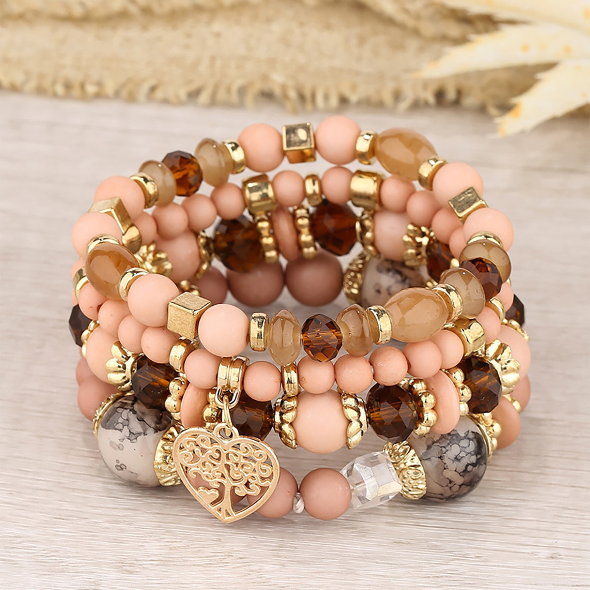 Colorful Beaded Multi-Layer Elastic Bracelet with Tassel