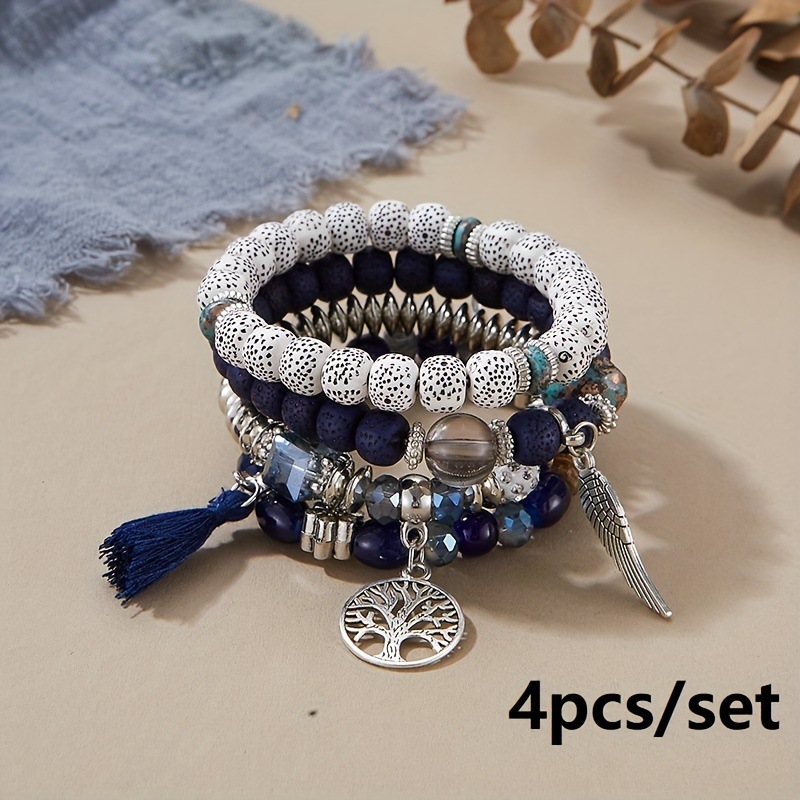 Tree of Life Feather Wings Pendant Couple Bracelet