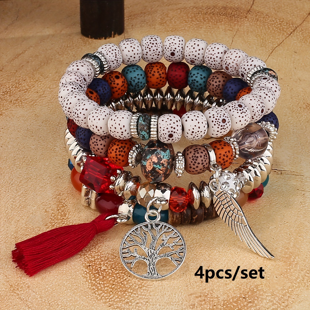 Tree of Life Feather Wing Pendant Handmade Bracelet