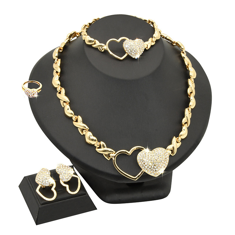 Fashion Jewelry Set: Bride's Wedding Necklace, Earrings, Rings, Bracelets