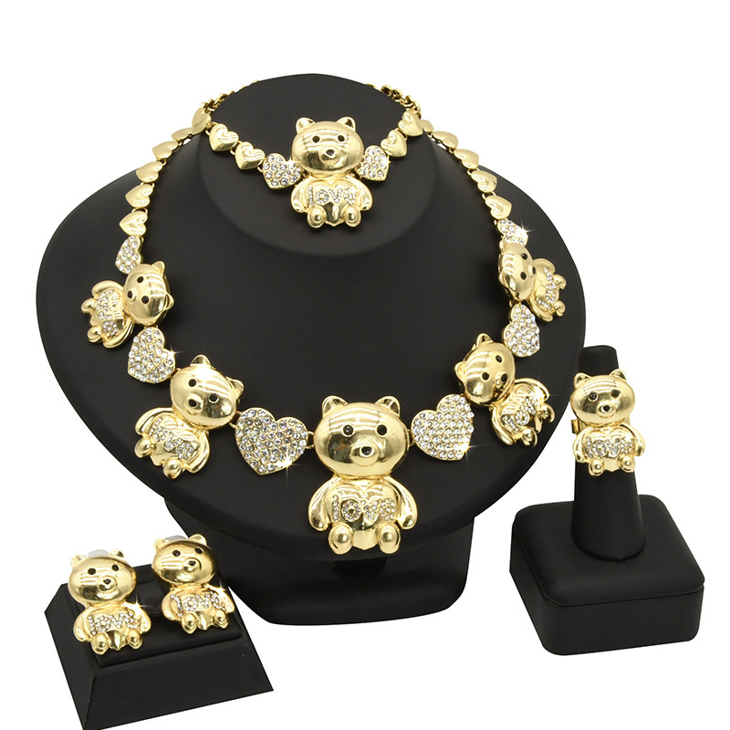 Teddy Bear Heart-Shaped Pendant Jewelry Set