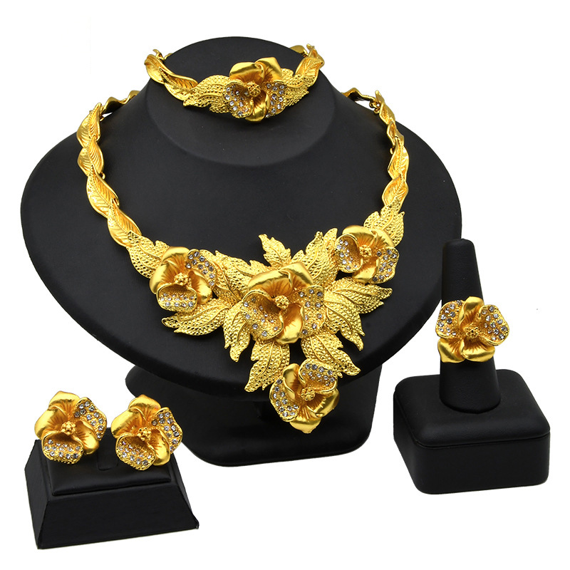 Simulated Gold Jewelry Bridal Four Piece Set