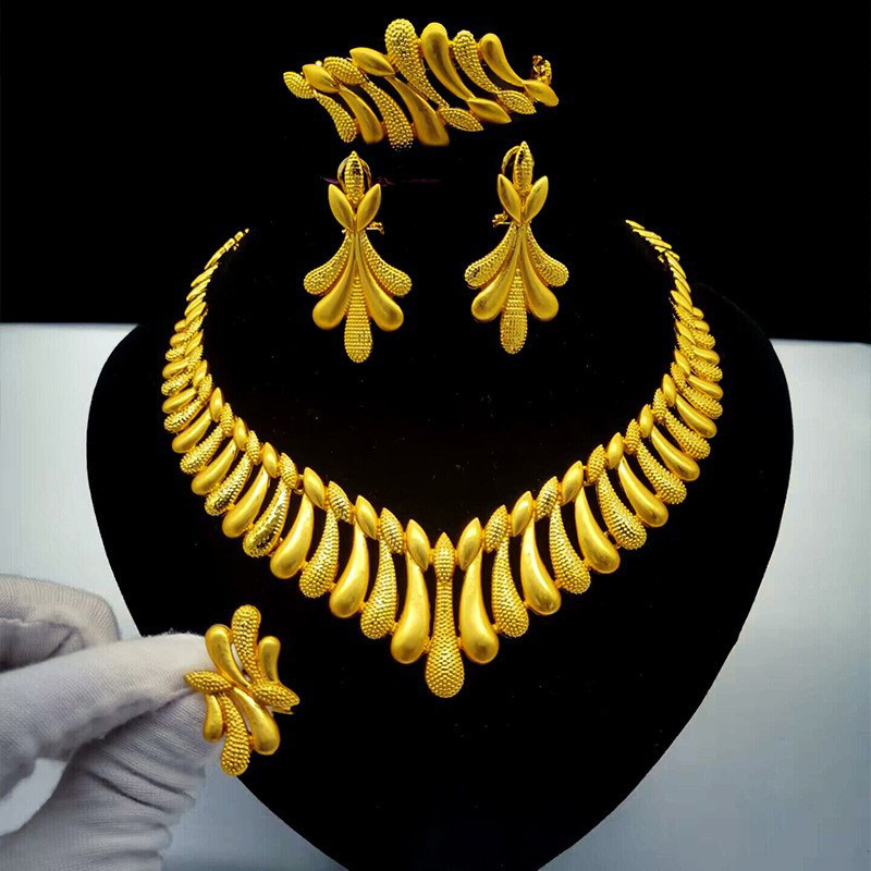 Women's Bridal Jewelry Set: Necklace, Bracelet, Earrings, Ring