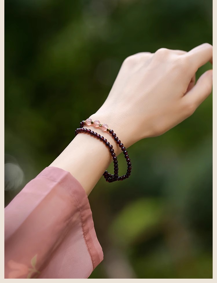 Wine Red Garnet Strawberry Crystal Transfer Bead Bracelet