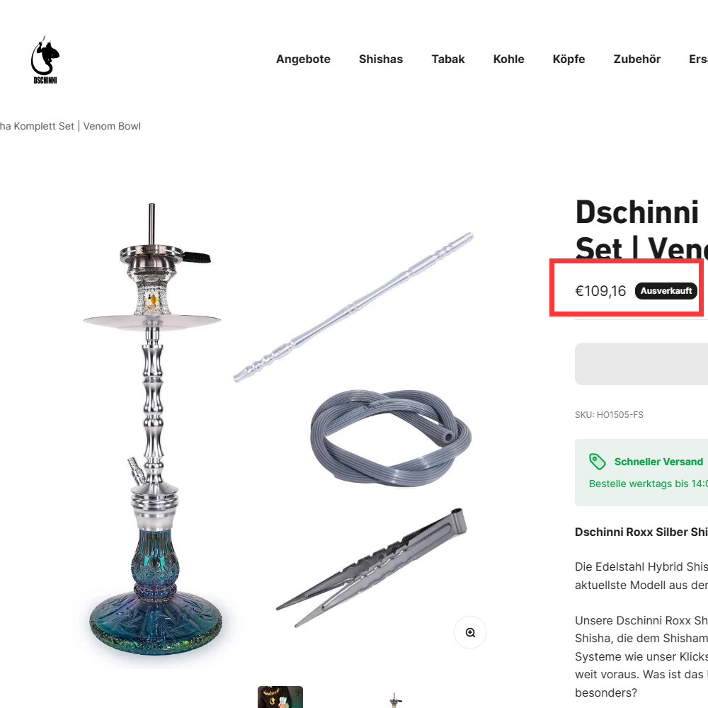 Dschinni Roxx Shisha Complete Set with Venom Bowl