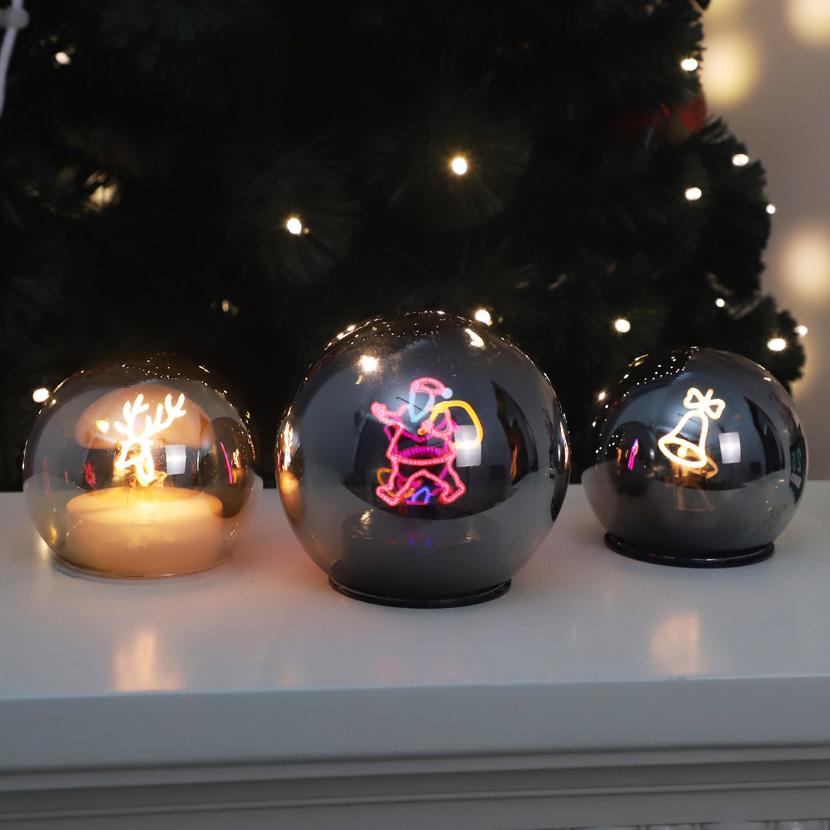 Custom LED Glass Christmas Ball Ornament 120mm