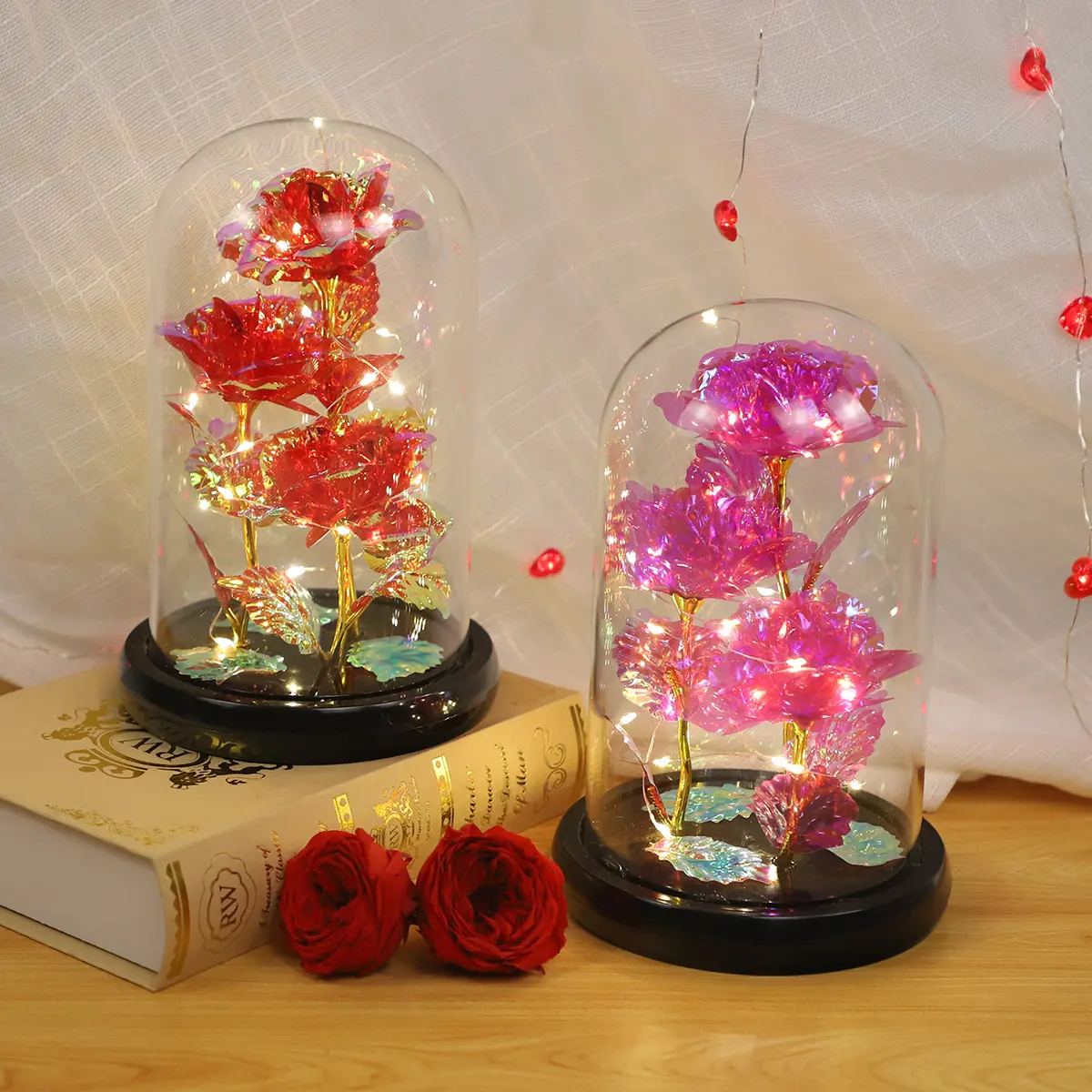 LED Glass Dome Rose Flower Ornament
