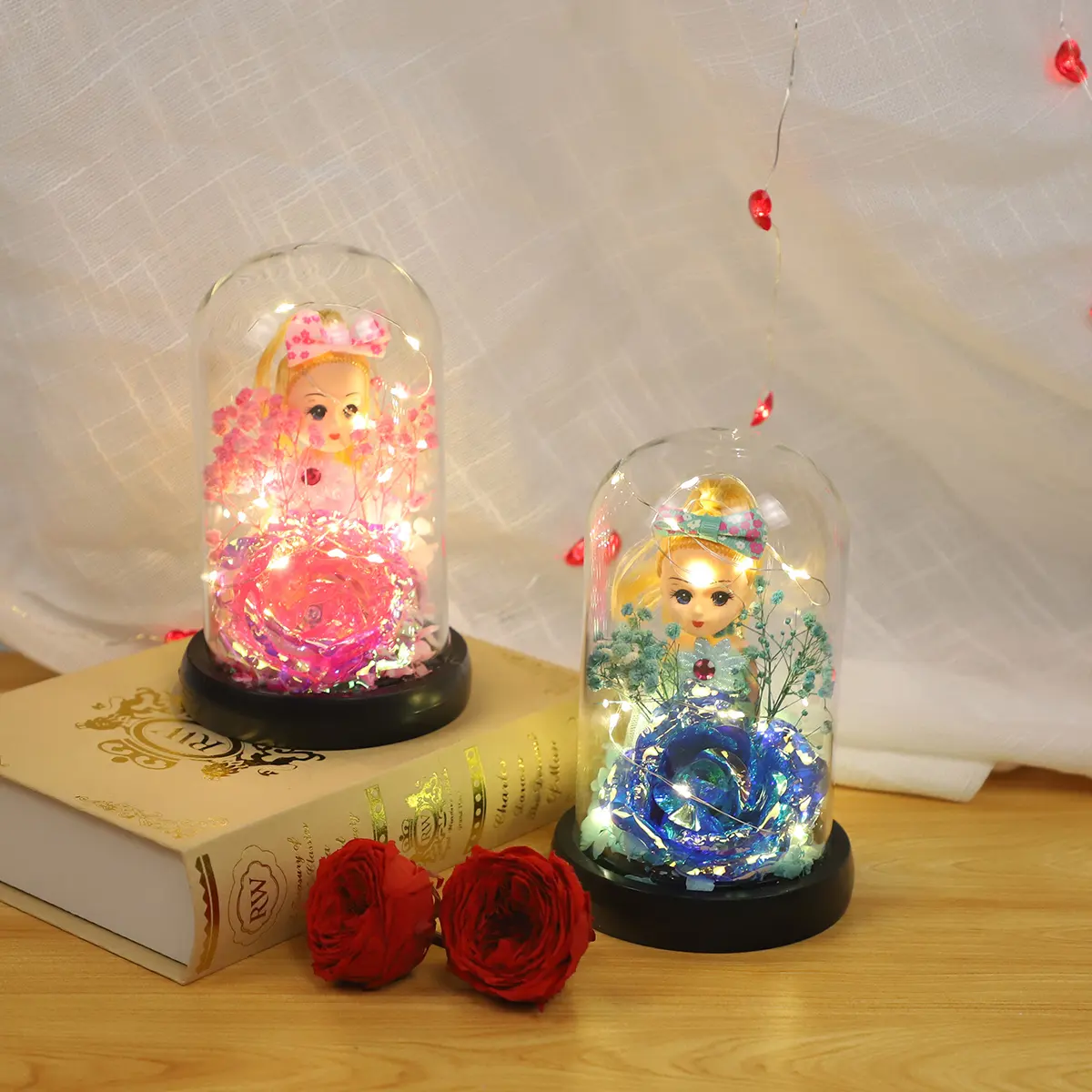 LED Glass Dome Rose Flower Ornament
