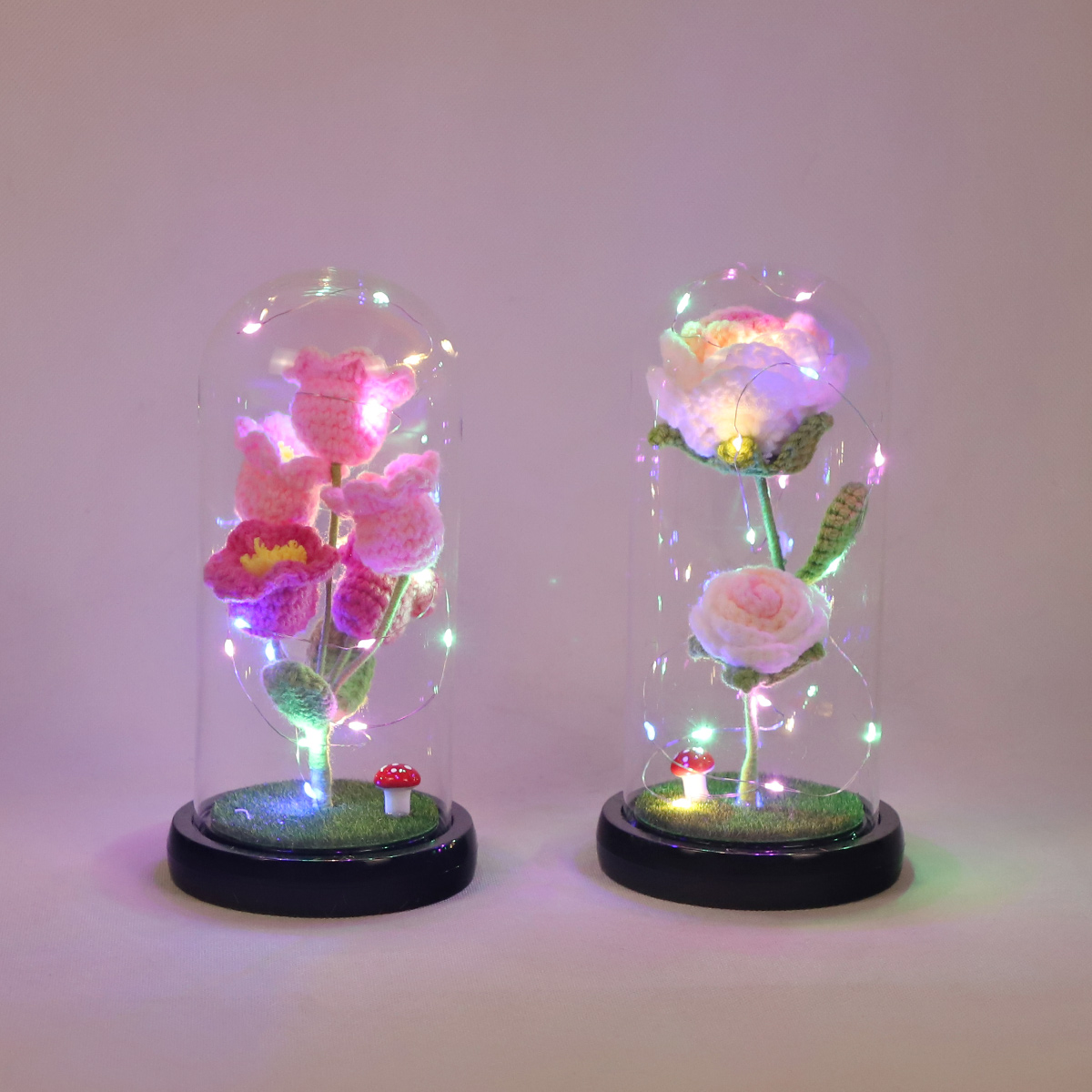 LED Glass Dome Artificial Rose Flower Light