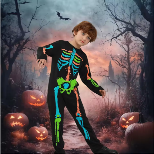 Halloween Colorful Skull Skeleton Costume Kids Unisex