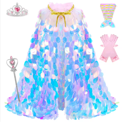 Mermaid Cape Shiny Cosplay Cloak for Kids
