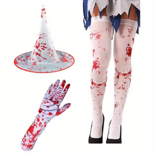 Bloody Over Knee Stockings and Gloves Halloween Costume Set